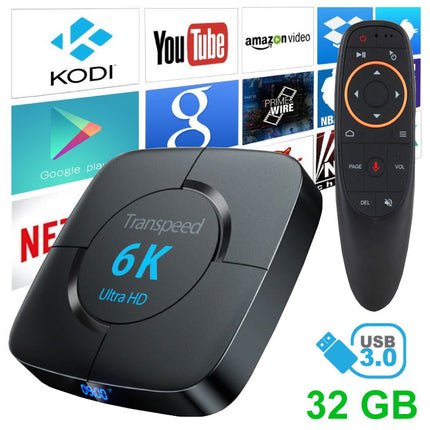 Transpeed 6K Ultra HD TV Box Mediaspeler Android Kodi - 4GB RAM - 32GB Opslagruimte