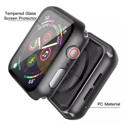 Full Cover voor iWatch Series 38mm - Hoesje en Screen Protector - Tempered Glass Hard Case TPU Donkerroze