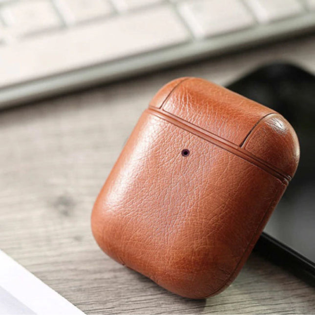 Leren Luxe Hoesje voor AirPods 1 / 2 - Leather Skin AirPod Case Cover - Lichtbruin