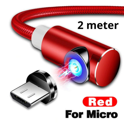 USB 2.0 - Micro-USB Magnetische Oplaadkabel 2 Meter Gevlochten Nylon Oplader Data Kabel Data Android Rood 