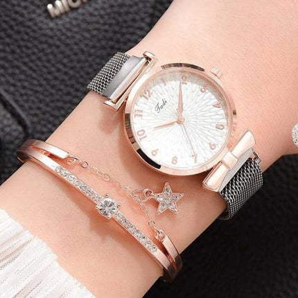Luxe Horloge met Armband voor Dames - Kwarts Polshorloge Magnetisch Bandje Rood