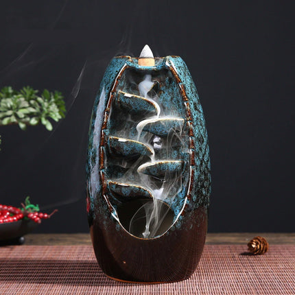 Aromatherapie Sier Wierookbrander Waterval Terugstromen - Backflow Incense Burner Feng Shui Decor Ornament Blauw