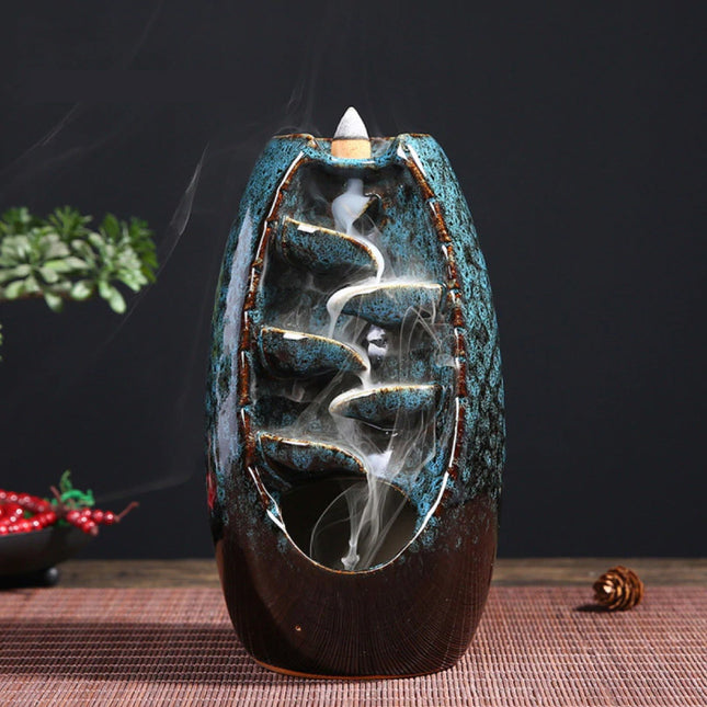 Aromatherapie Sier Wierookbrander Waterval Terugstromen - Backflow Incense Burner Feng Shui Decor Ornament Blauw