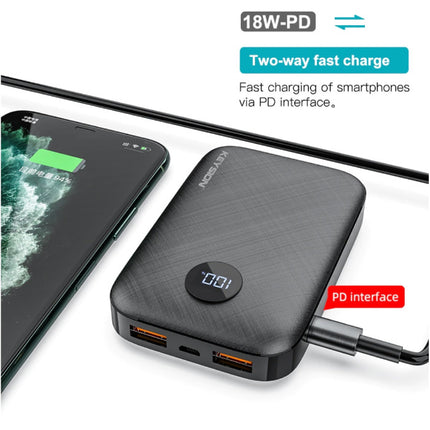Powerbank met PD Poort 10.000mAh Triple 3x USB Poort  - LED Display Externe Noodaccu Batterij Oplader Charger Zwart 