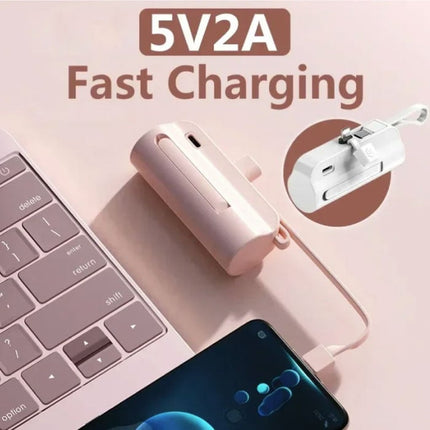 10.000mAh Mini Powerbank voor USB-C - Extra iPhone Lightning Kabel Noodaccu Batterij Oplader - Groen