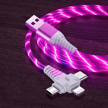 3 in 1 Lichtgevende Oplaadkabel - iPhone Lightning / USB-C / Micro-USB - 1 Meter Oplader Data Kabel Roze