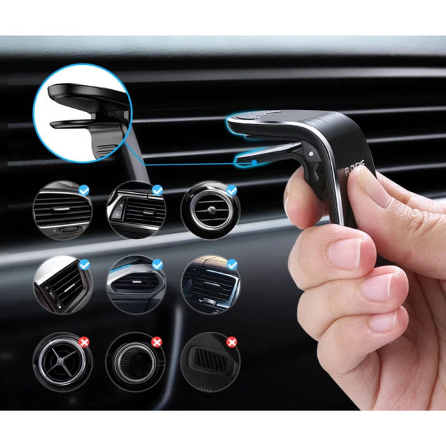 Magnetische Telefoonhouder Auto met Luchtrooster Clip en Magnetische Sticker - Universele Dashboard Smartphone Holder Zwart