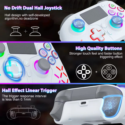 RGB Gaming Controller voor PS5 / PS4 / PC - Draadloze Gamepad met Vibratie - Zwart