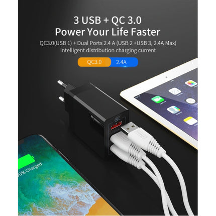 3x Port Triple USB Stekkerlader 30W - Quick Charge 3.0 Muur Oplader Wallcharger AC Thuislader Adapter Zwart