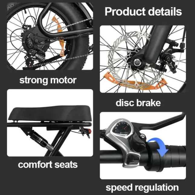 C91 Elektrische Fiets - Off-Road Smart Fatbike - 500W - 15 Ah Batterij - Bruin