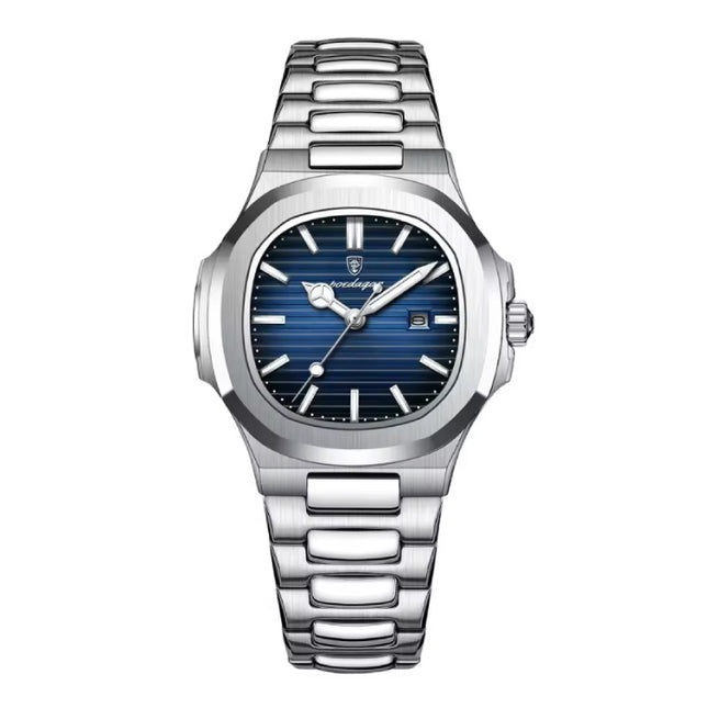 Luxe Vierkant Kwarts Horloge - 3 ATM Waterdicht Lichtgevend Heren Dames Unisex Roestvrij Staal - Zilver Blauw