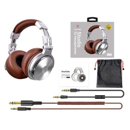 Pro Studio Koptelefoon met 6.35mm en 3.5mm AUX Aansluiting - Headset met Microfoon DJ Headphones Bruin