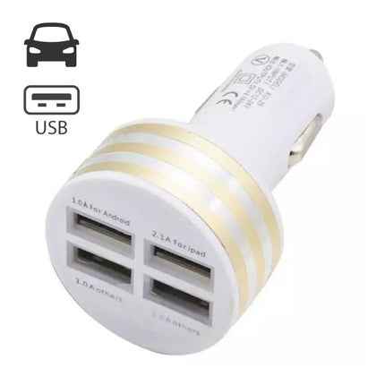 High-Speed Quad 4x USB Port Autolader/Carcharger 5V - 4.1A Goud
