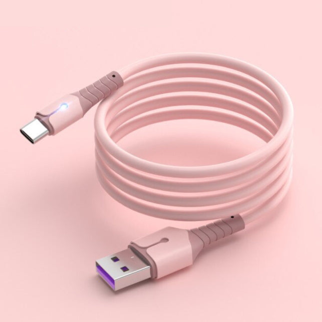 Vloeibare Siliconen Oplaadkabel voor USB-C - 5A Datakabel 1 Meter Oplader Kabel Roze