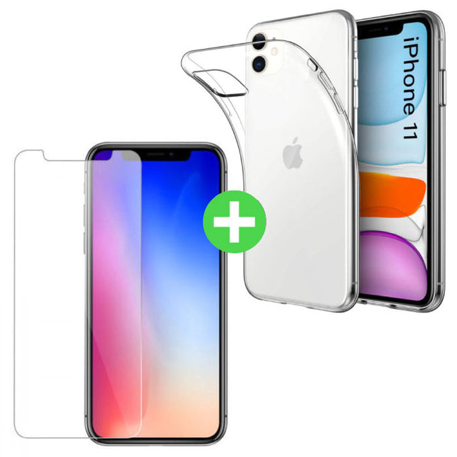 iPhone 11 Transparant TPU Hoesje + Screen Protector Tempered Glass