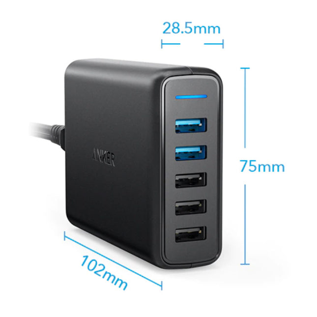 5-Port Muur Oplader - PowerIQ Wallcharger AC Thuislader Stekkerlader Adapter Zwart