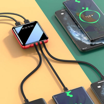 Universele 20.000mAh Mini Powerbank - 4 Types Oplaadkabel - 2x USB LED Display Noodaccu Batterij Oplader Charger Rood