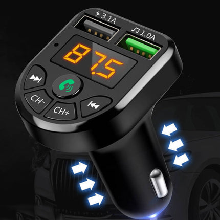 Dual USB Autolader met Bluetooth Transmitter - Handsfree Oplader FM Radio Kit Met SD-Kaart Slot Zwart