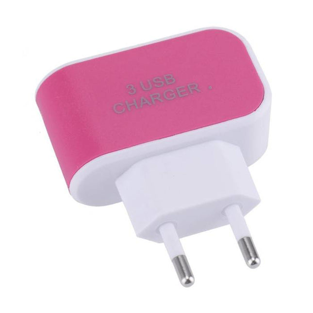  Triple (3x) USB Port iPhone/Android 5V - 3.1A Muur Oplader Wallcharger Roze