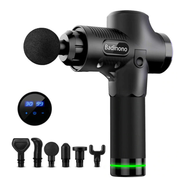 Professioneel Massage Apparaat Gun - 30 Standen - 6 Koppen - Sport en Relax - Zwart