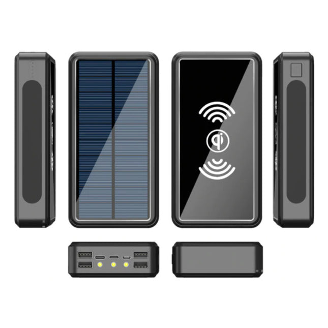 Qi Draadloze Solar Powerbank met 4 Poorten 80.000mAh - Ingebouwde Zaklamp - Externe Noodaccu Batterij Oplader Charger Zon Oranje