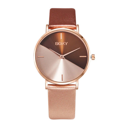 Minimalist Horloge voor Dames - Leren bandje - Anoloog Kwarts Uurwerk voor Vrouwen Goud