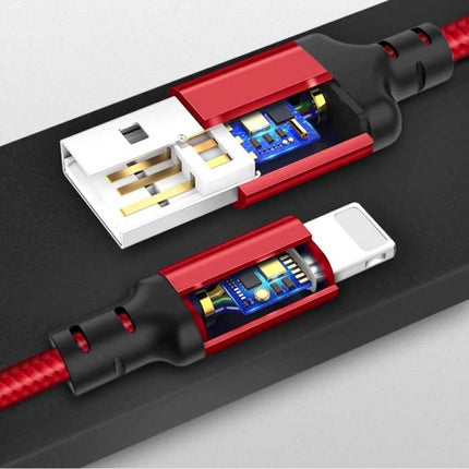 8-pin Lightning USB Oplaadkabel Datakabel 2M Gevlochten Nylon Oplader iPhone/iPad/iPod Zwart