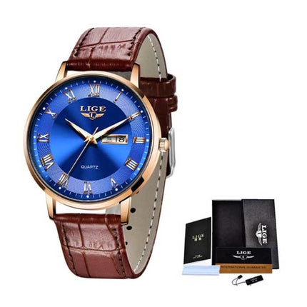 Ultradun Luxe Horloge voor Dames - Kalender Kwarts Roestvrij Staal Waterdicht Horloge Goud Blauw
