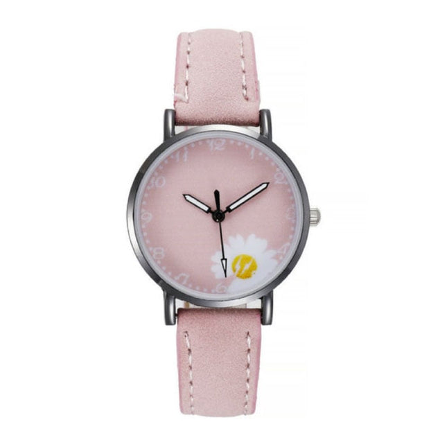 Minimalistisch Horloge voor Dames - Modieus Kwarts Uurwerk Vrouwen Lichtgevend Leer Bandje Roze