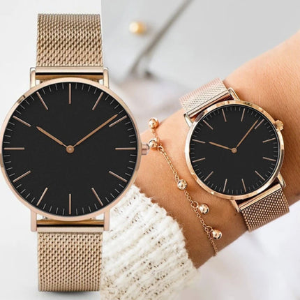 Minimalistisch Horloge voor Dames - Modieus Kwarts Uurwerk Leer Bandje Zwart