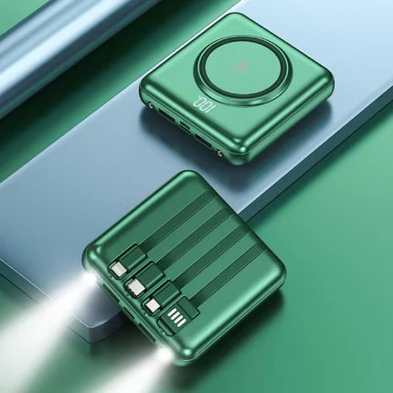 20.000mAh Qi Mini Powerbank met 2 Oplaadpoorten en 4 Kabels - Externe Accu Batterij Oplader - Groen