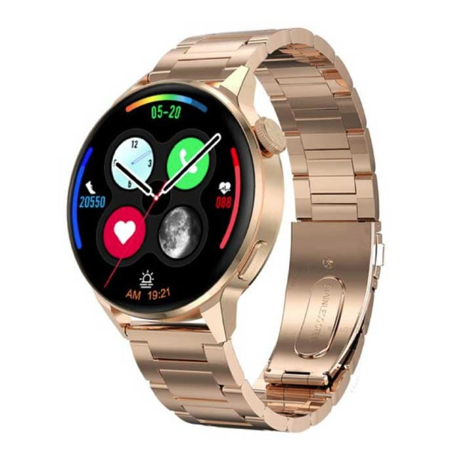 Smartwatch Fitness Sport Activity Tracker Horloge - NFC / ECG / GPS / IP68 - Metaal Bandje Goud