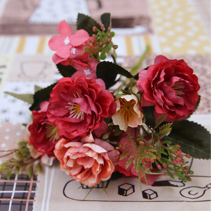 Kunst Boeket - Zijden Rozen Roos Bloemen Luxe Boeketten Decor Ornament Rood