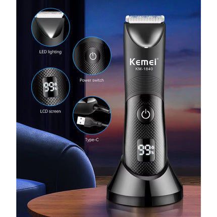 KM-1840 Scheerapparaat met LED Display - Elektrische Tondeuse Baard Trimmer Draadloos Scheermachine - Zwart