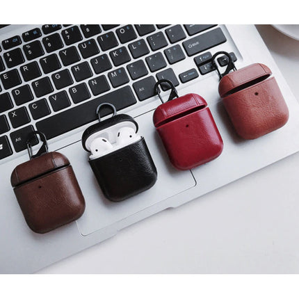 Leren Luxe Hoesje voor AirPods 1 / 2 - Leather Skin AirPod Case Cover - Zwart
