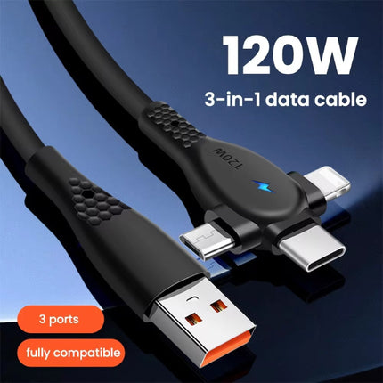 3 in 1 USB-C Oplaadkabel - iPhone Lightning / USB-C / Micro-USB - 1.5 Meter Oplader Data Kabel - Geel