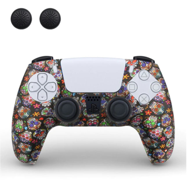 Antislip Hoes / Skin voor PlayStation 5 Controller met Joystick Caps - Rubber Grip Cover PS5 - Bloemen