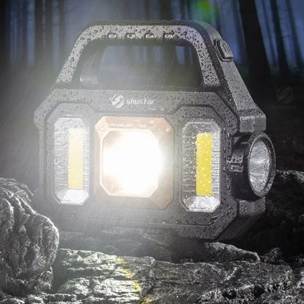 Solar Torch LED Zaklamp - USB Oplaadbaar Sterk Licht Kamperen - 2400 Lumen - Zilver