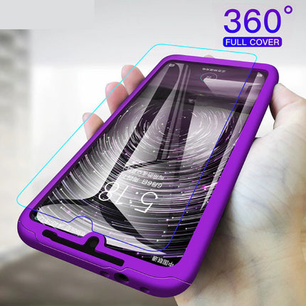 Xiaomi Redmi Note 9 Full Cover - 360° Body Hoesje Case + Screenprotector Tempered Glass Paars