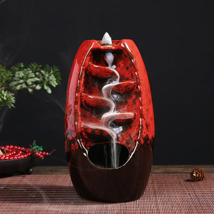 Aromatherapie Sier Wierookbrander Waterval Terugstromen - Backflow Incense Burner Feng Shui Decor Ornament Rood