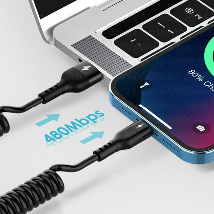 Spiraal Oplaadkabel voor iPhone Lightning - 1,5 meter - 2.4A Oplader Data Kabel Wit