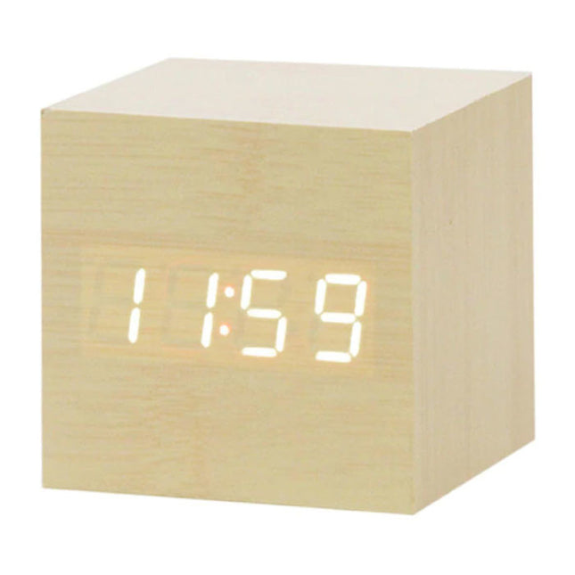 Houten Digitale LED Klok - Wekker Alarm  Snooze Helderheid Aanpassing Bruin
