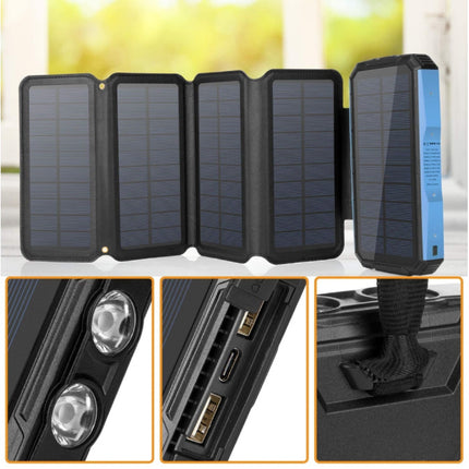 26800mAh Draagbare Solar Powerbank 5 Zonnepanelen - Flexibele Zonne-energie Batterij Oplader 7.5W Zon Zwart