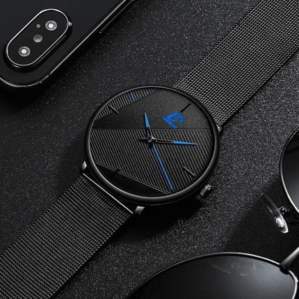Minimalistisch Horloge voor Heren - Modieus Ultradun Zakelijk Kwarts Uurwerk Zwart Leren Bandje