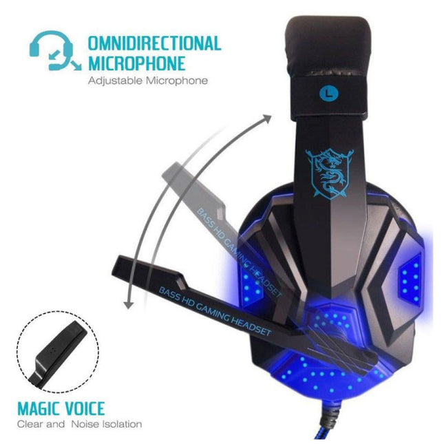 PC780  Gaming Koptelefoon Headset Headphones Over Ear met Microfoon Blauw