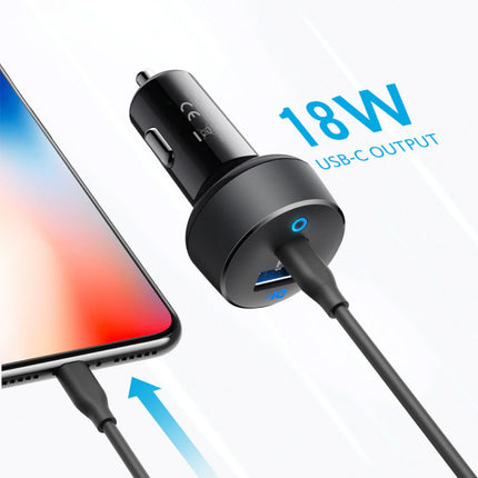 30W USB-C & USB Dual Port Autolader PowerIQ - Zwart