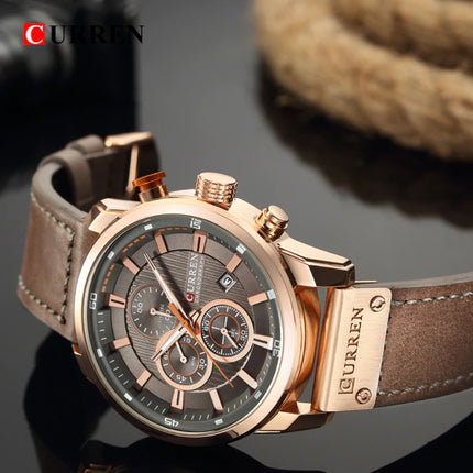 Heren Horloge met Leren Bandje - Anoloog Luxe Kwarts Uurwerk voor Mannen - Roestvrij staal - Grijsbruin