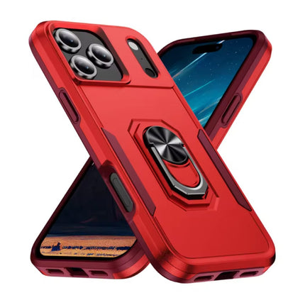 iPhone 17 - Militair Shockproof Hoesje met Kickstand - Grip Socket Magnetische Cover Case - Rood
