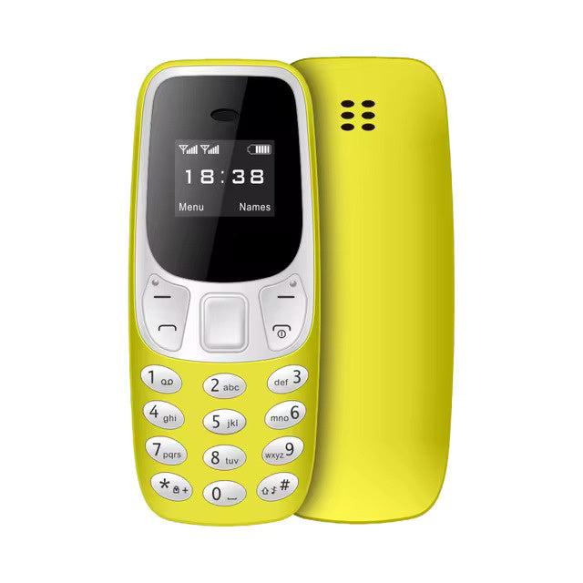 BM10 Mini Telefoon - 0.66 inch HD Scherm - Dual SIM - Dumphone GSM - Geel