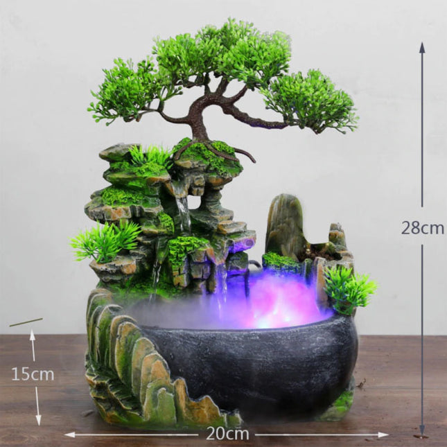 Sier Waterval Feng Shui met LED Mist - LED Fontein Decor Ornament